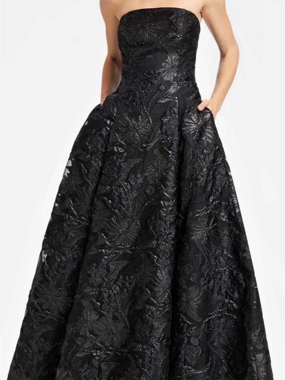 As It May Severine Jacquard Black Strapless Gown